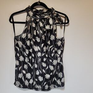 White House Black Market 100% Silk Halter Top Tulip Floral Print Women's Size S